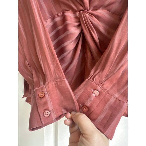 Lulus Rusty Rose Satin Collar Twist Front with Buttons Statement Blouse - Picture 6 of 8